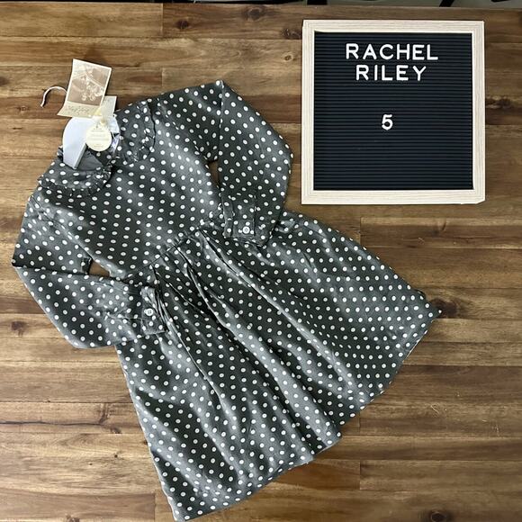 NWT Rachel Riley Grey Polka Dot Long Sleeve Rayon Dress European 5 *READ* - Picture 1 of 10